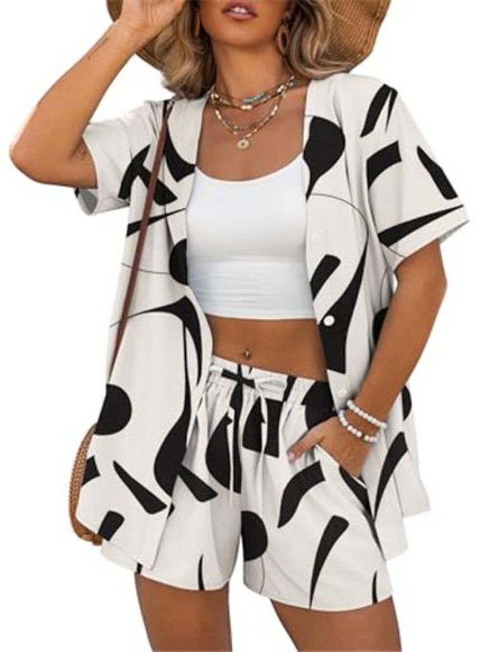 Womens 2 Piece Outfits Lightweight Button Down Top Casual Shorts